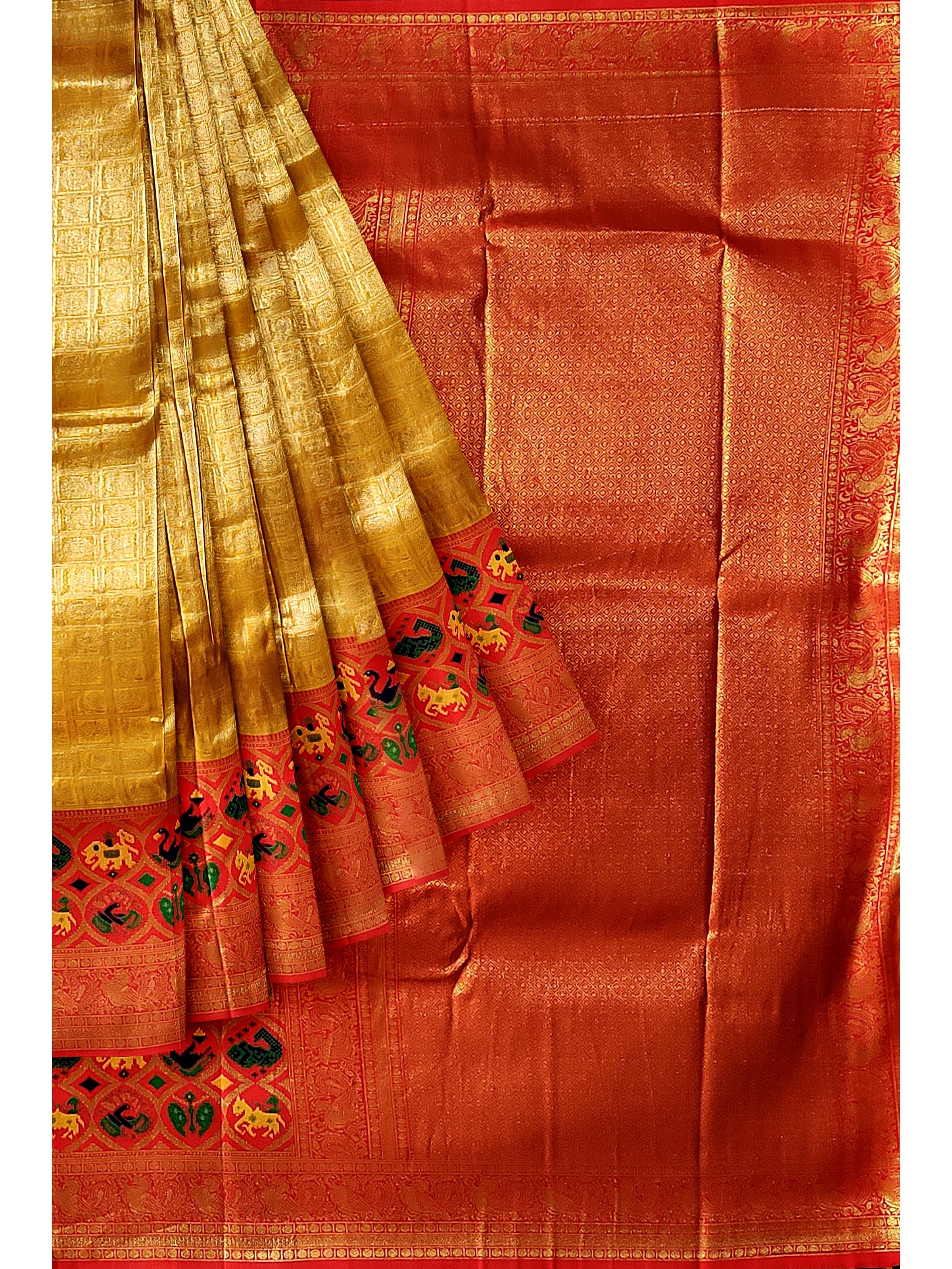 Golden & Red Kanchipuram Saree With Blouse Saree 1449SR21