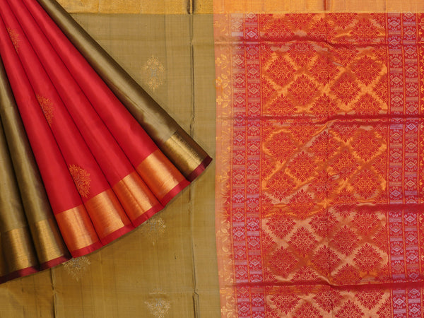 Cream and Deep Pink color uppada pattu handloom saree with all over topi  buties design -UPDP0019719