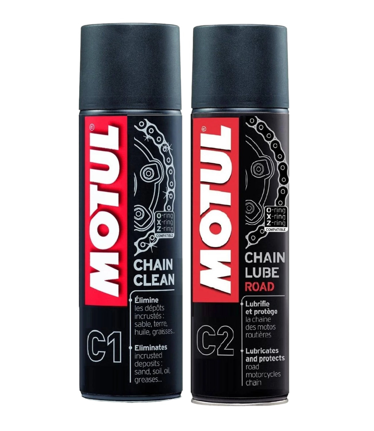 Kit Entretien Chaîne Motul Route - Chain Clean C1 + Chain Lube C2 + Brosse