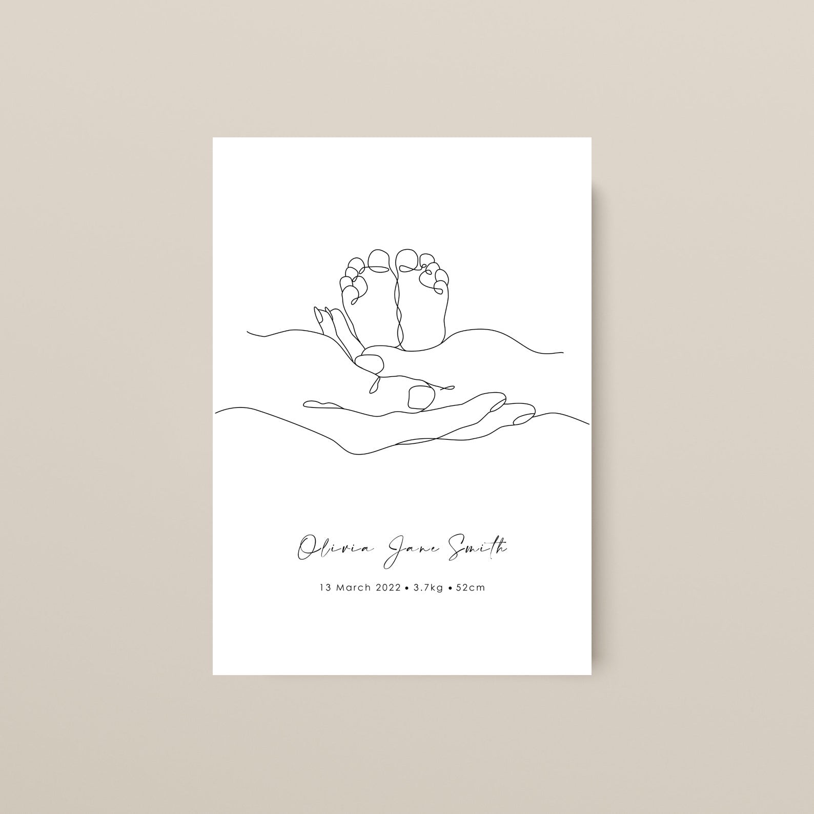 Personalised Birth Announcement Print Baby Feet Line Art Studio93