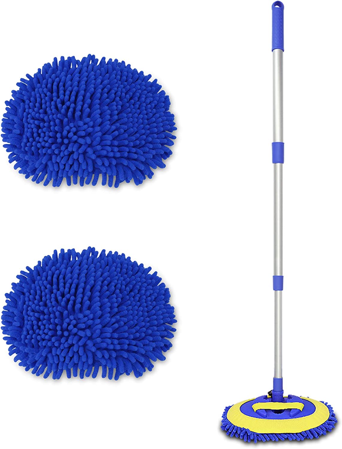 2 in 1 Chenille Microfiber Car Wash Brush Mop Mitt with 45" Aluminum Alloy Long Handle, Car Cleaning Kit Brush Duster, Not Hurt Paint Scratch Free Cleaning Tool Dust Collector Supply for Washing Truck