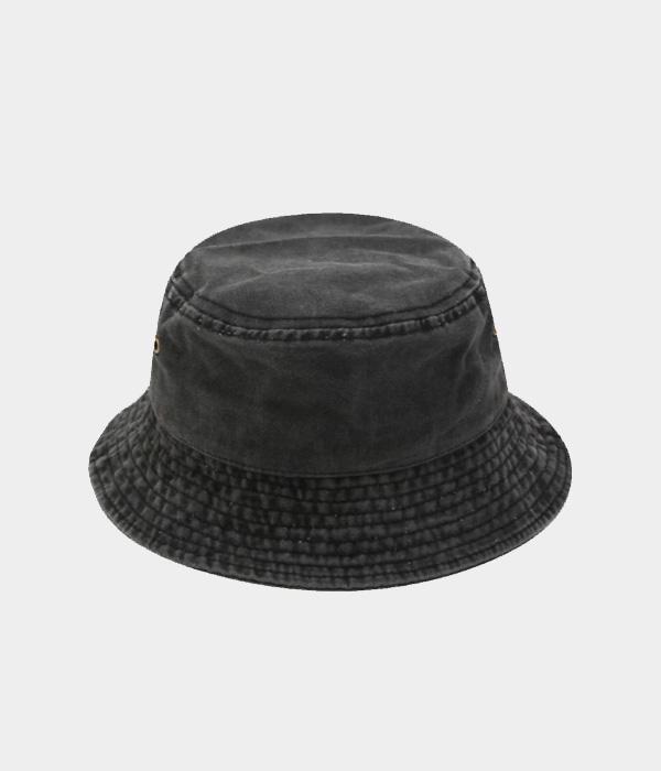 washed black bucket hat