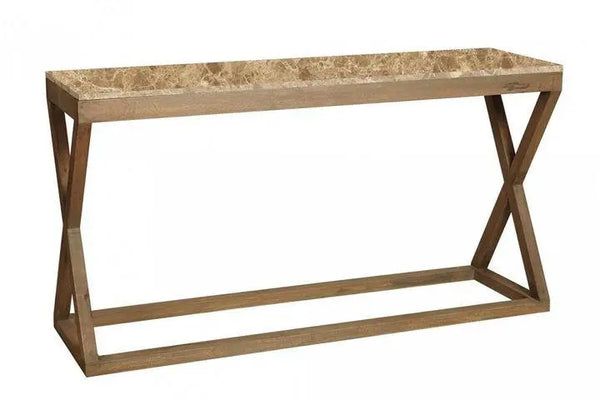 Table console en marbre Feronia, bois naturel et foncé Papiroom.fr