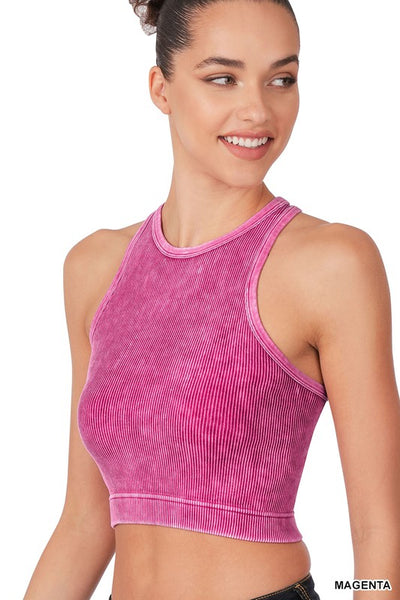 WASHED RIBBED SEAMLESS CROPPED TANK TOP