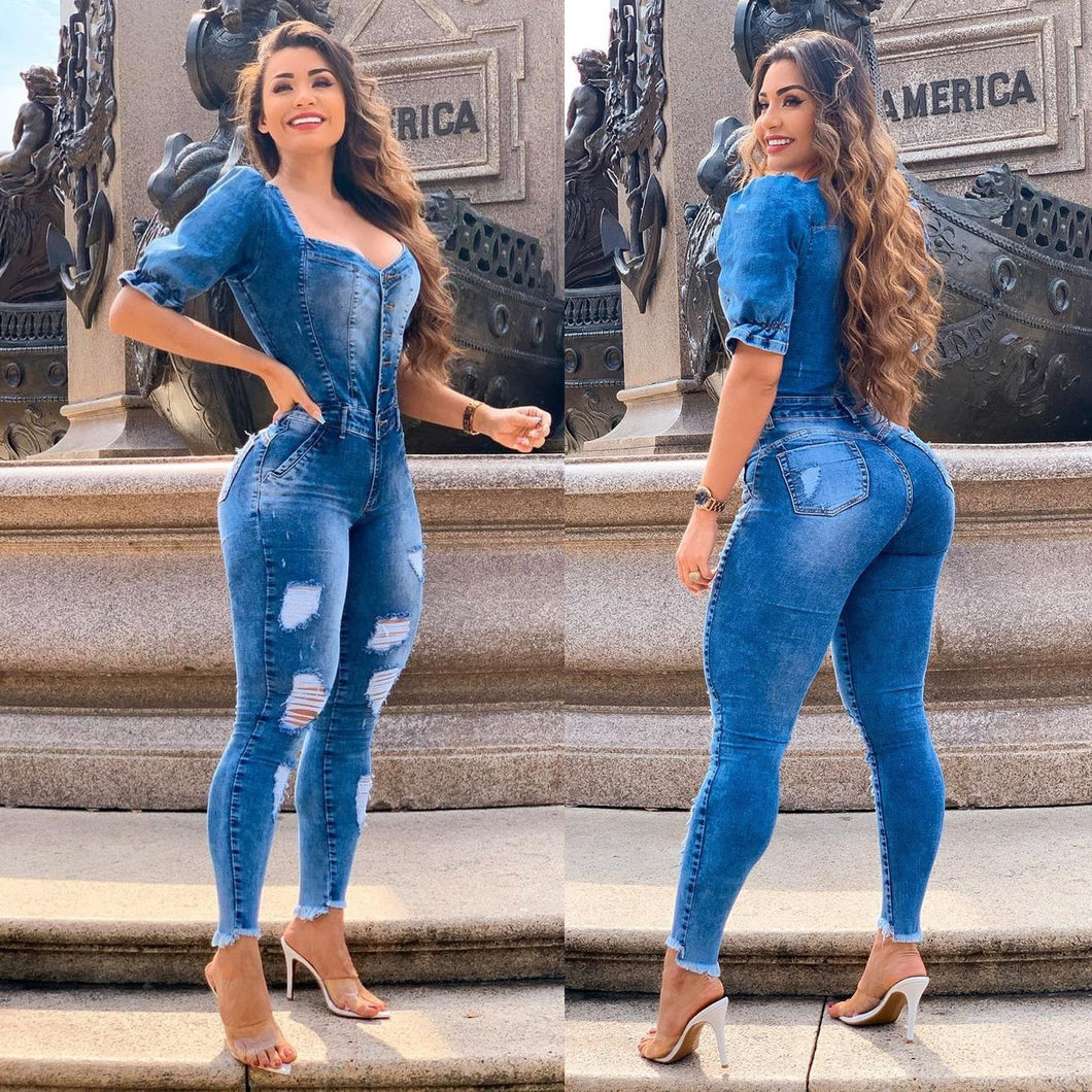 ameri V NECK DENIM JUMPSUIT elc.or.jp