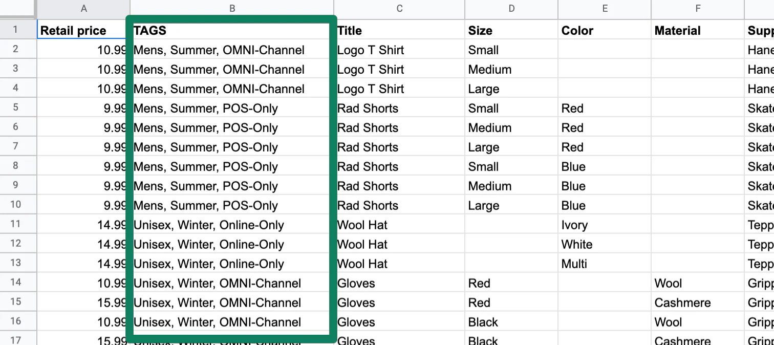 Tags Example CSV