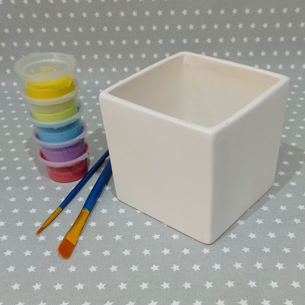 Ready to paint pottery - Square Herb Pot