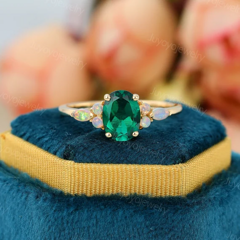 Natural emerald and diamonds bridal ring set, baroque inspired rose gold engagement  ring set / Sophie | Eden Garden Jewelry™