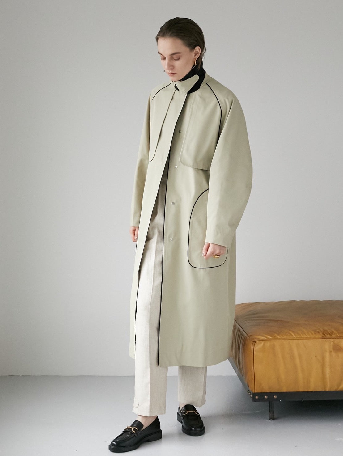 piping 2way trench coat