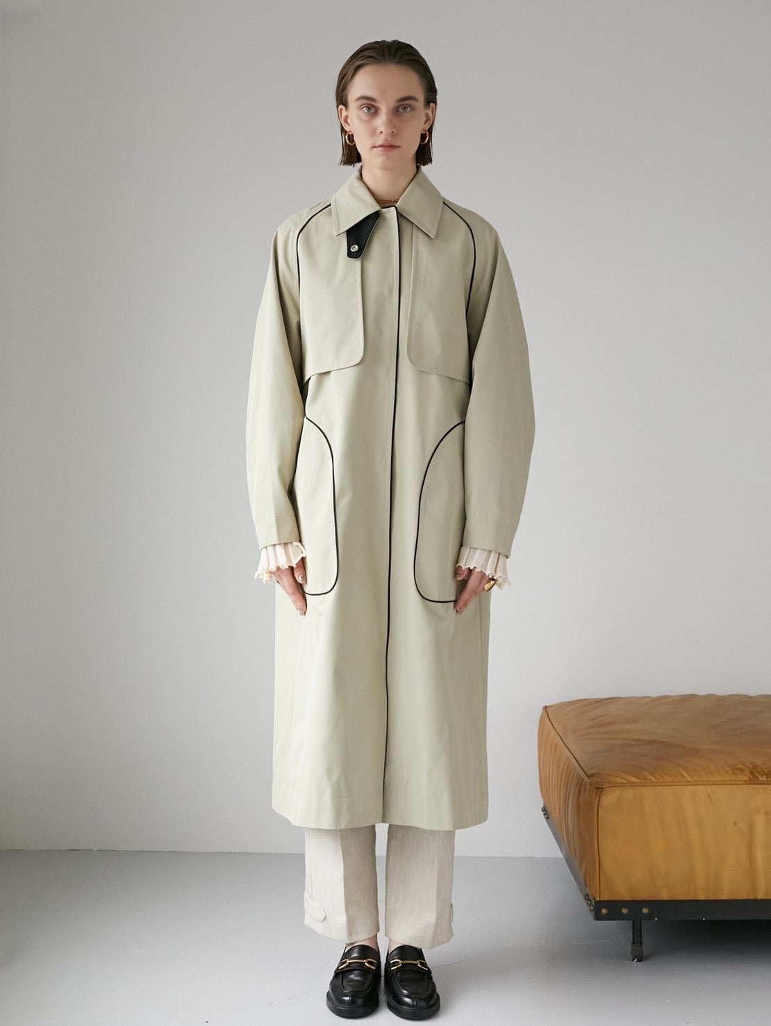 LA PEAU DE GEM】piping 2way trench coat-