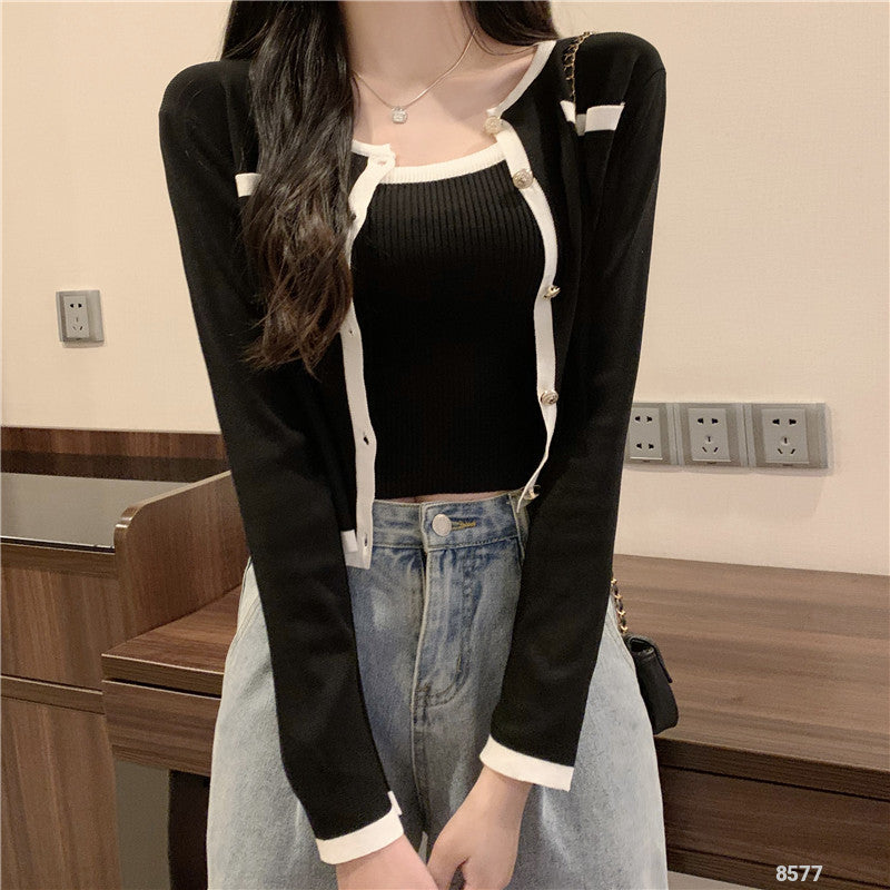 Long-Sleeved Knitted Cardigan Jacket 8577