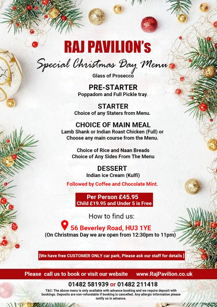 Christmas Day Menu 2022 Raj Pavilion