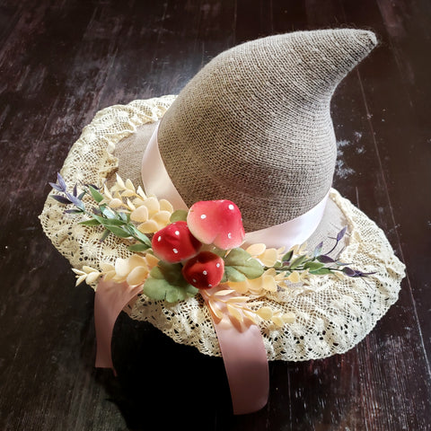 Taupe hat pink ribbon