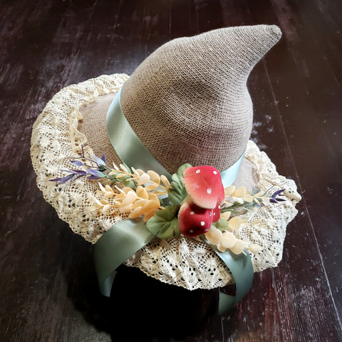 Taupe hat green ribbon