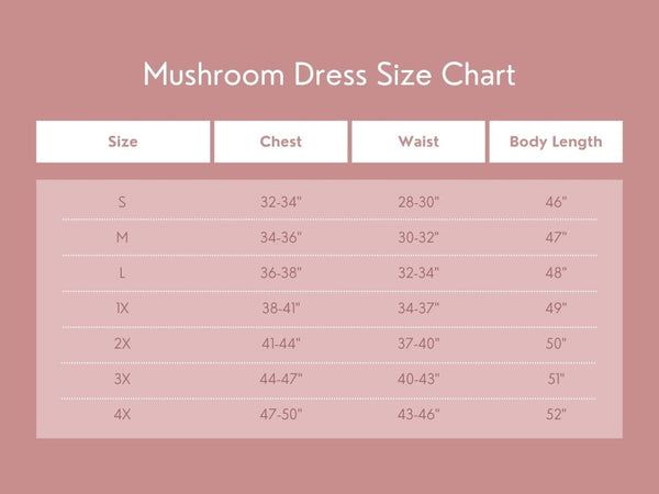 Mushroom dress size chart