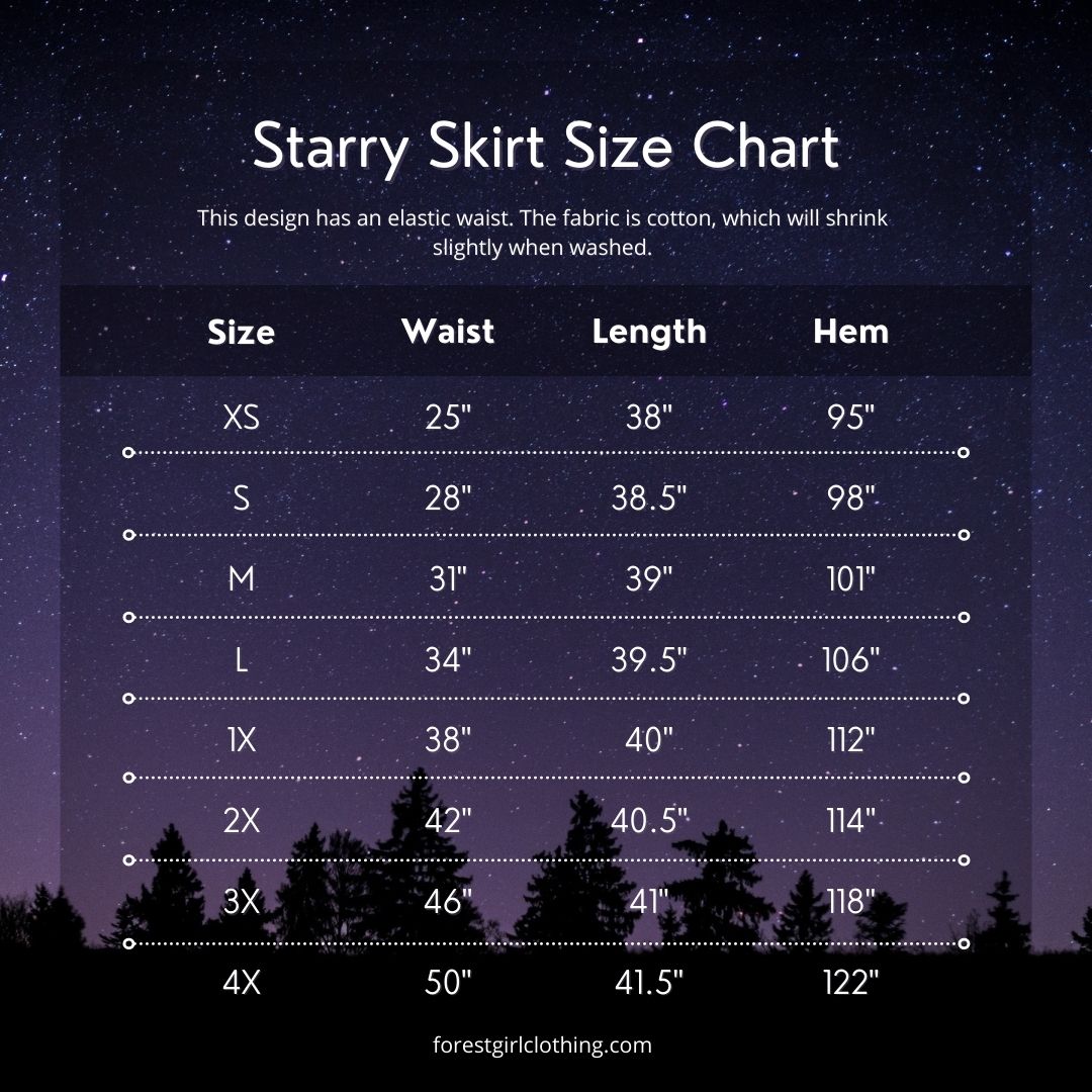 Starry skirt size chart