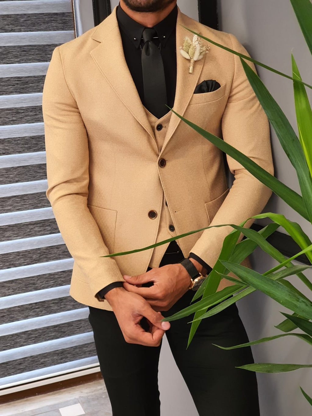 Bando Ogden Beige Slim Fit Blazer