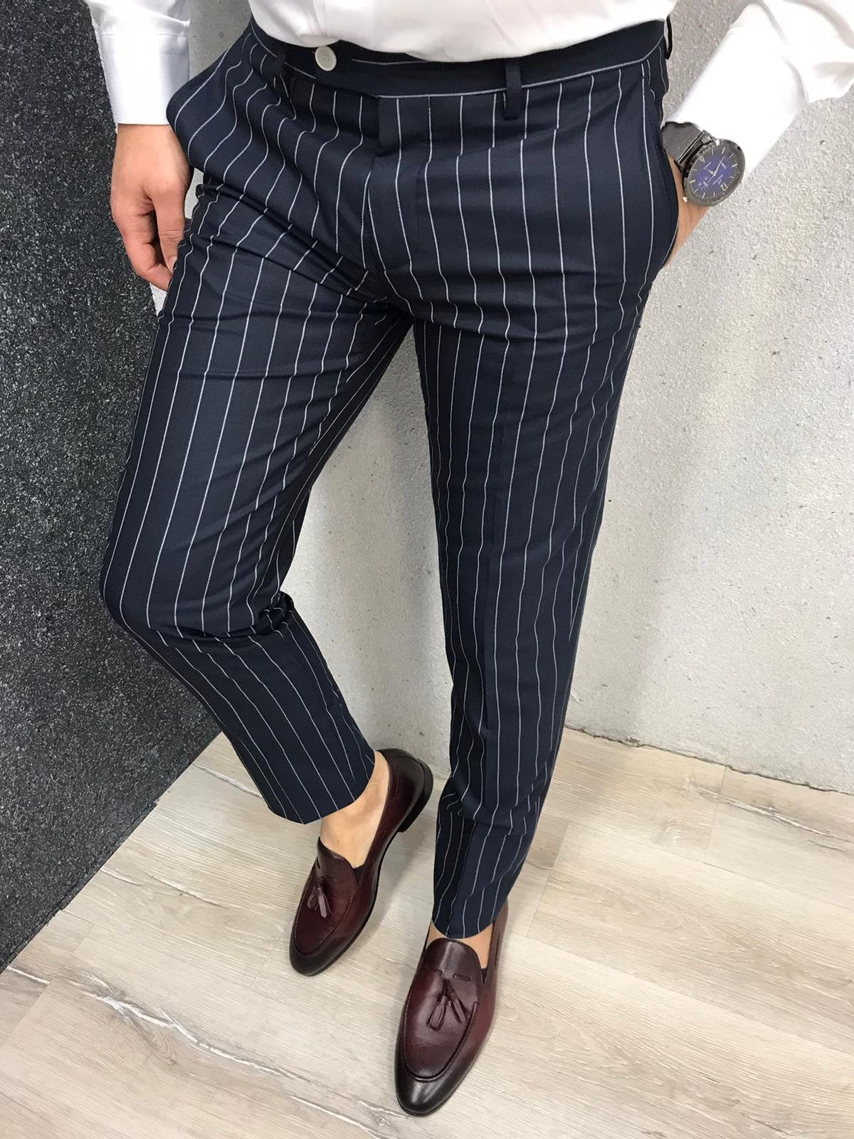 Louis Slim Fit Double Breasted Navy Suit | VICLAN