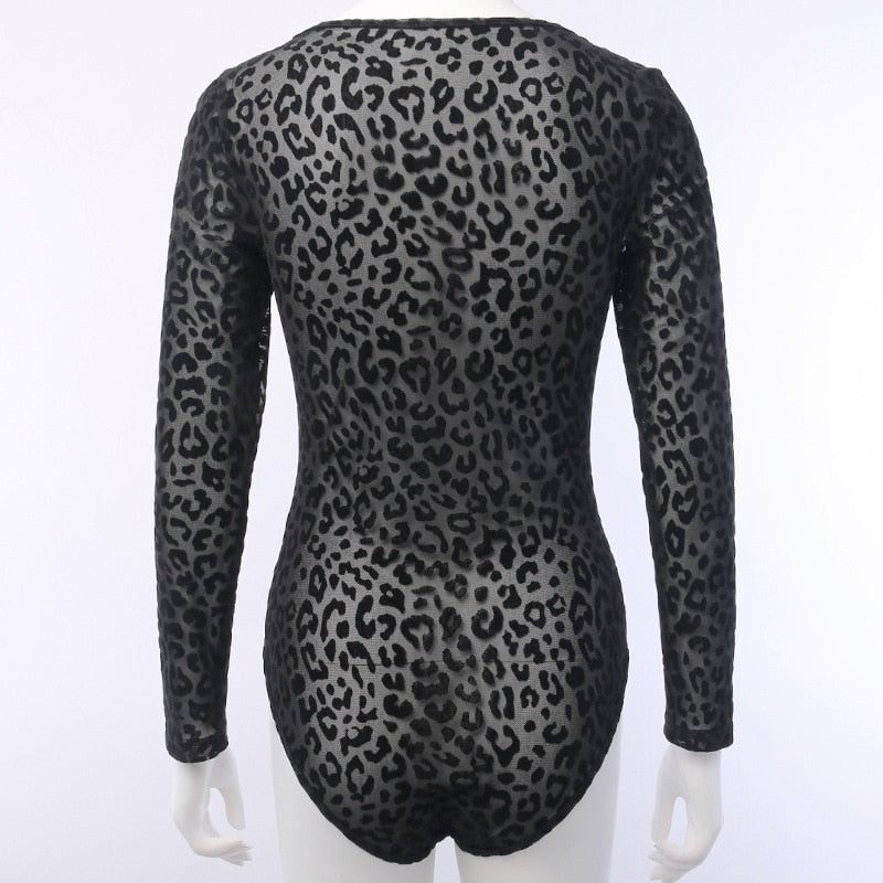 Mesh Leopard See Through Bodysuits