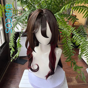 [Styled] Fugue Tingyun Cosplay Wig HSR Brown Dark Red Wig Heat Resistant Synthetic Hair Tail Ears - BJBCOSPLAY