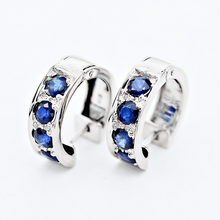 Load image into Gallery viewer, Blue Sapphire Hoop Earrings in 800 Silver (Tarnish-Resistant)

