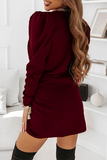 Elegant Solid Fold V Neck Wrapped Skirt Dresses(3 Colors)