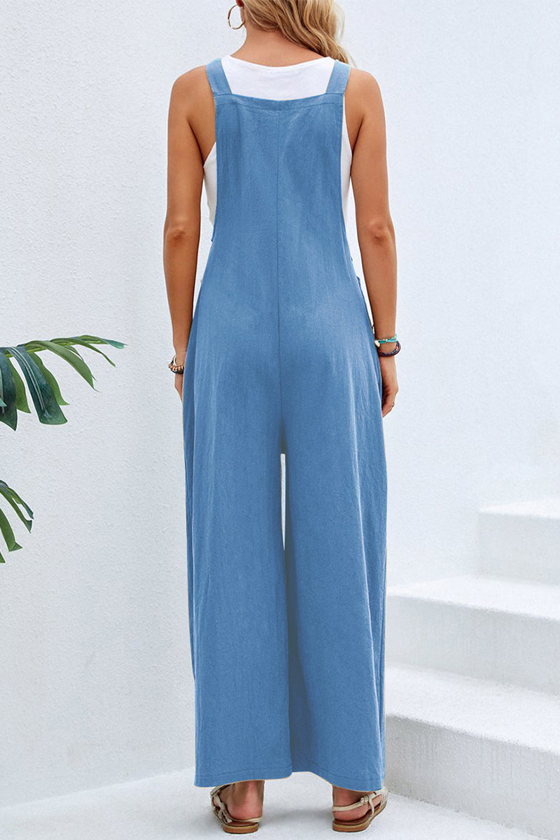 Casual Vacation Solid Buttons Square Collar Loose Jumpsuits(10 Colors ...