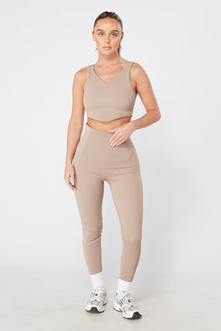 Twill Active Ribbed Leggings - Chunky Rib Fabric - Cream