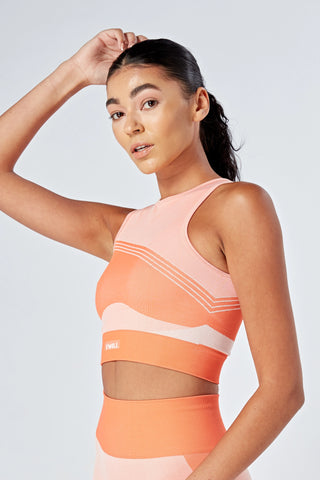 Zip Up Crop Top w/ Recycled Colour Block - Sports Top - Green