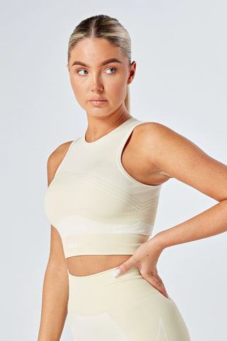 Zip Up Crop Top w/ Recycled Colour Block - Sports Top - Green