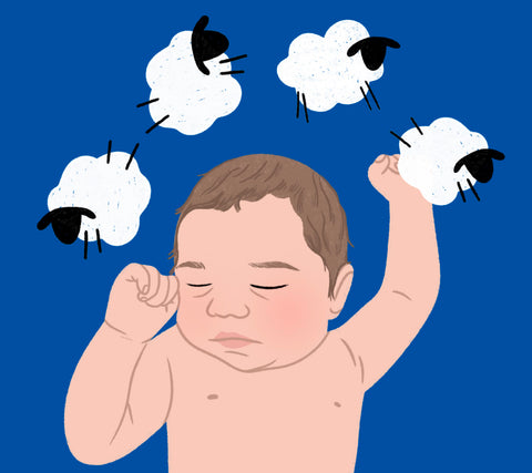 Ilustración de un bebé que ya duerme toda la noche, representando las ovejitas su sueño relajado