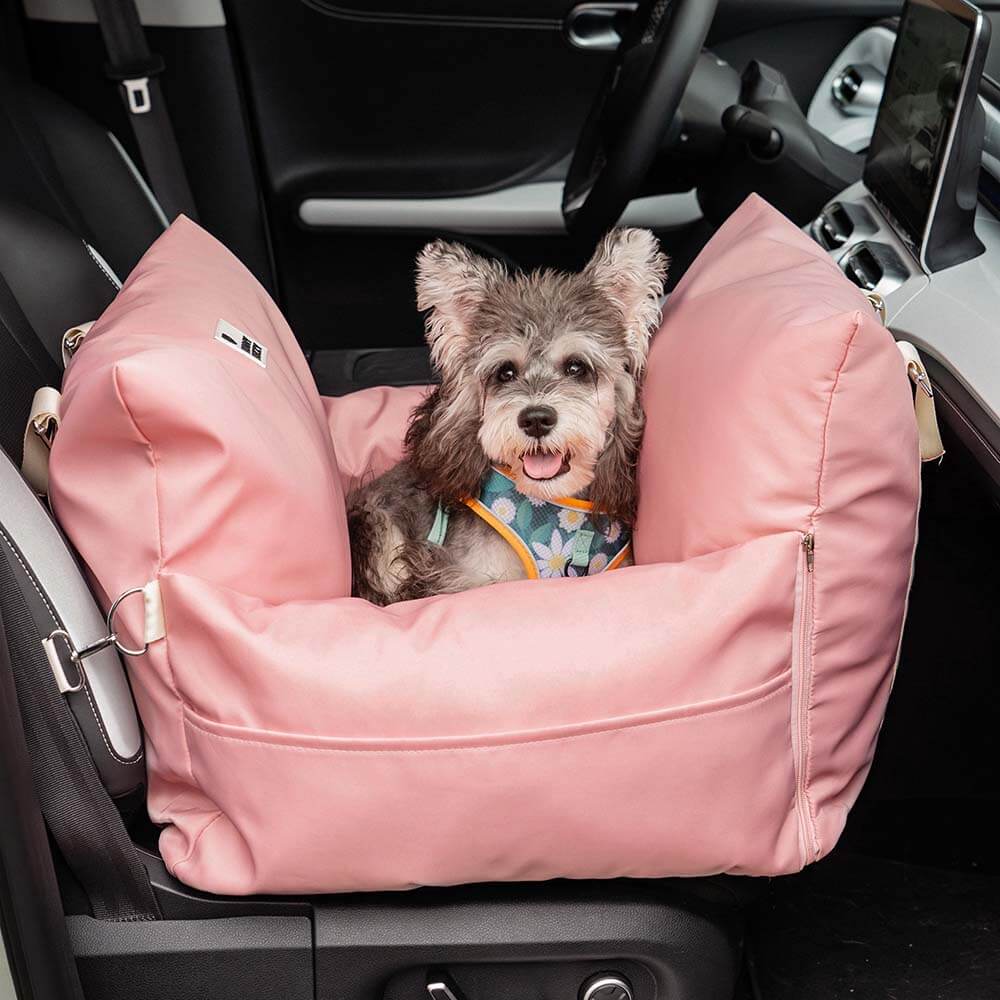 Dog Car Seat in Chocolate Faux Leather Comfortable Pet Car Carrier