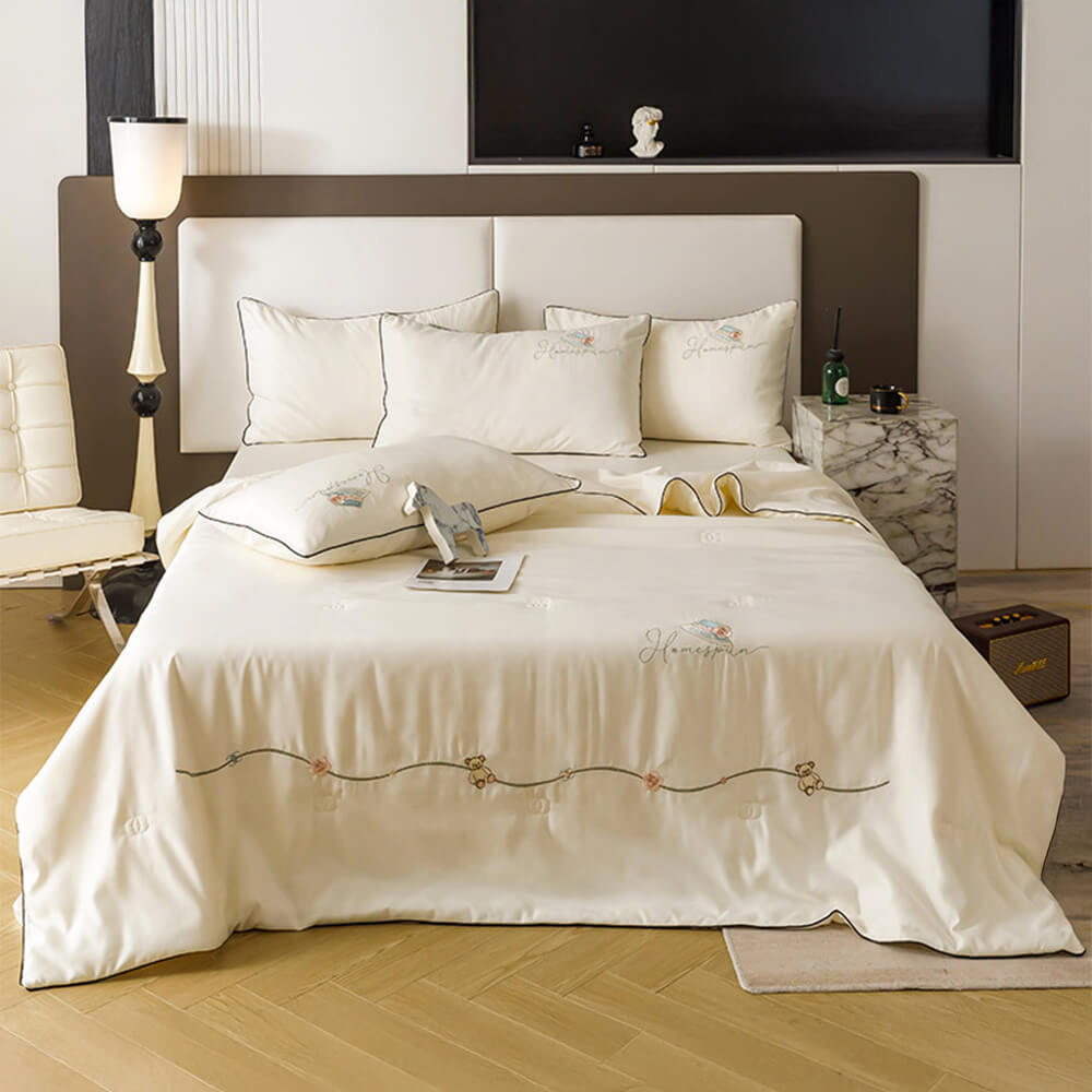 Cooling Ice Silk Quilt Skin-Friendly Breathable Bed Sheet Set with Blanket - Image 15
