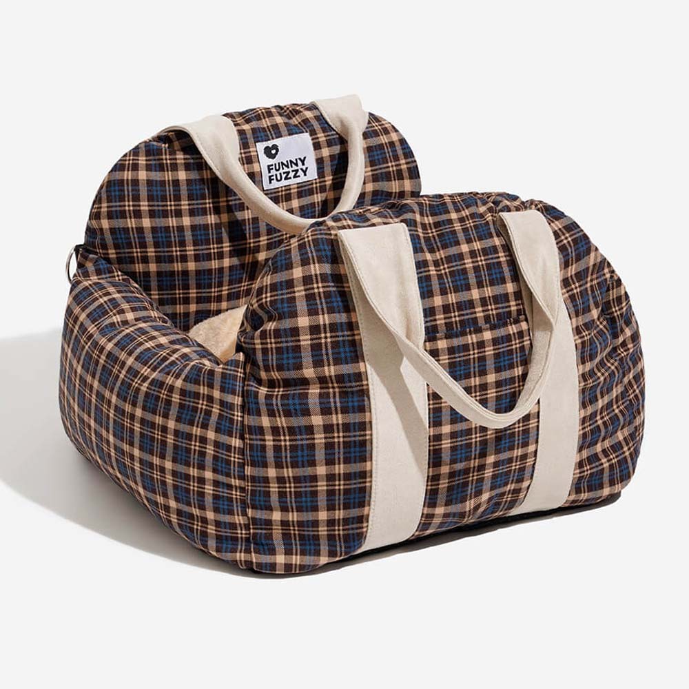 Dog Car Seat Bed - First Class, Vintage Plaid / Single Seat