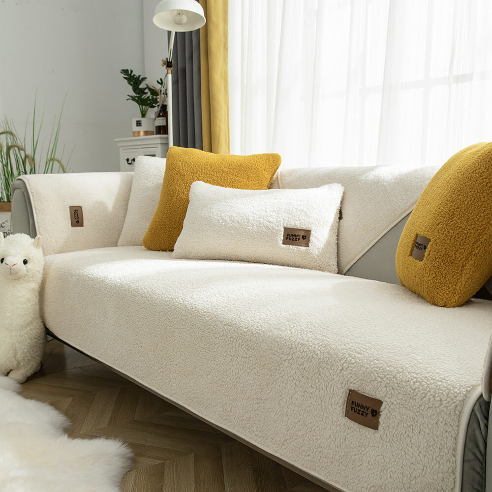 Funny Fuzzy Couch Cover, Non Slip Herringbone Chenille Fabric Sofa