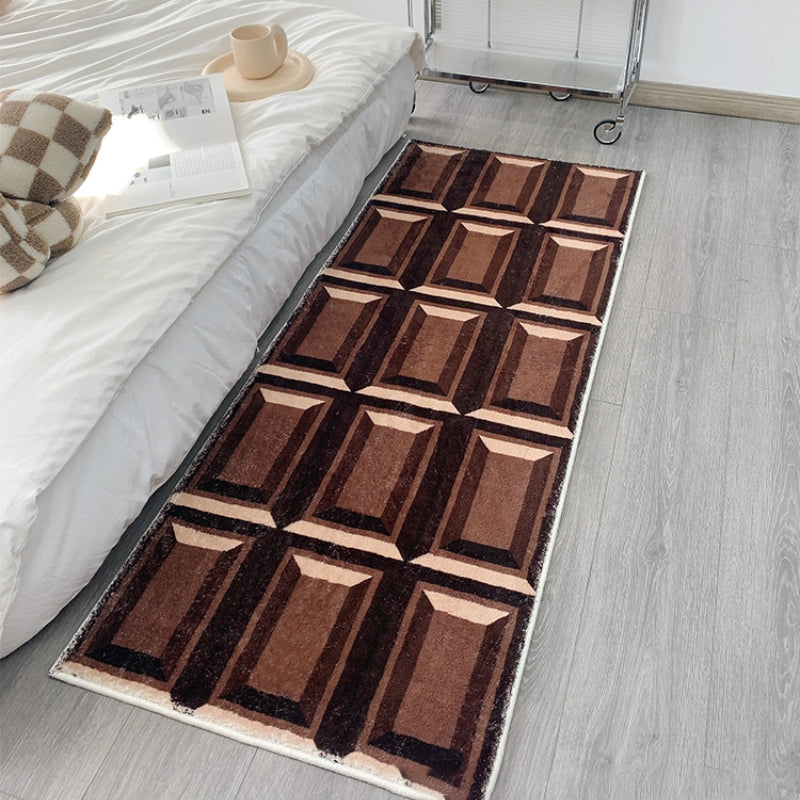 Cream-coloured Large Plaid Square Pet Carpet Bed Sofa Cover Plush bedside  floor mat anti-skid rectangular Mantou mat bedroom