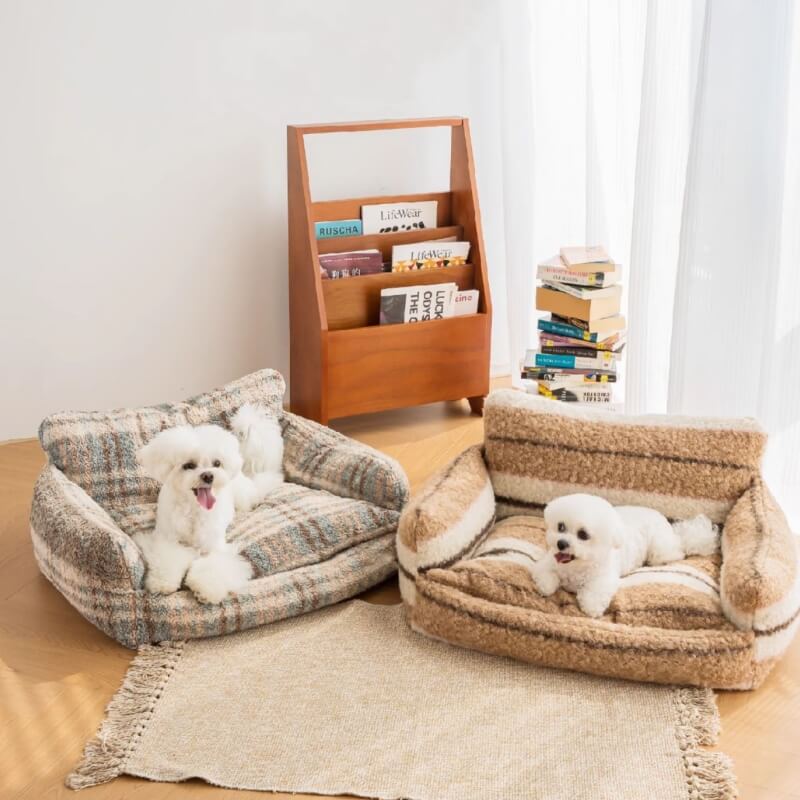 Trendy Striped Faux Lambswool Double Layer Dog & Cat Sofa Bed - FunnyFuzzy