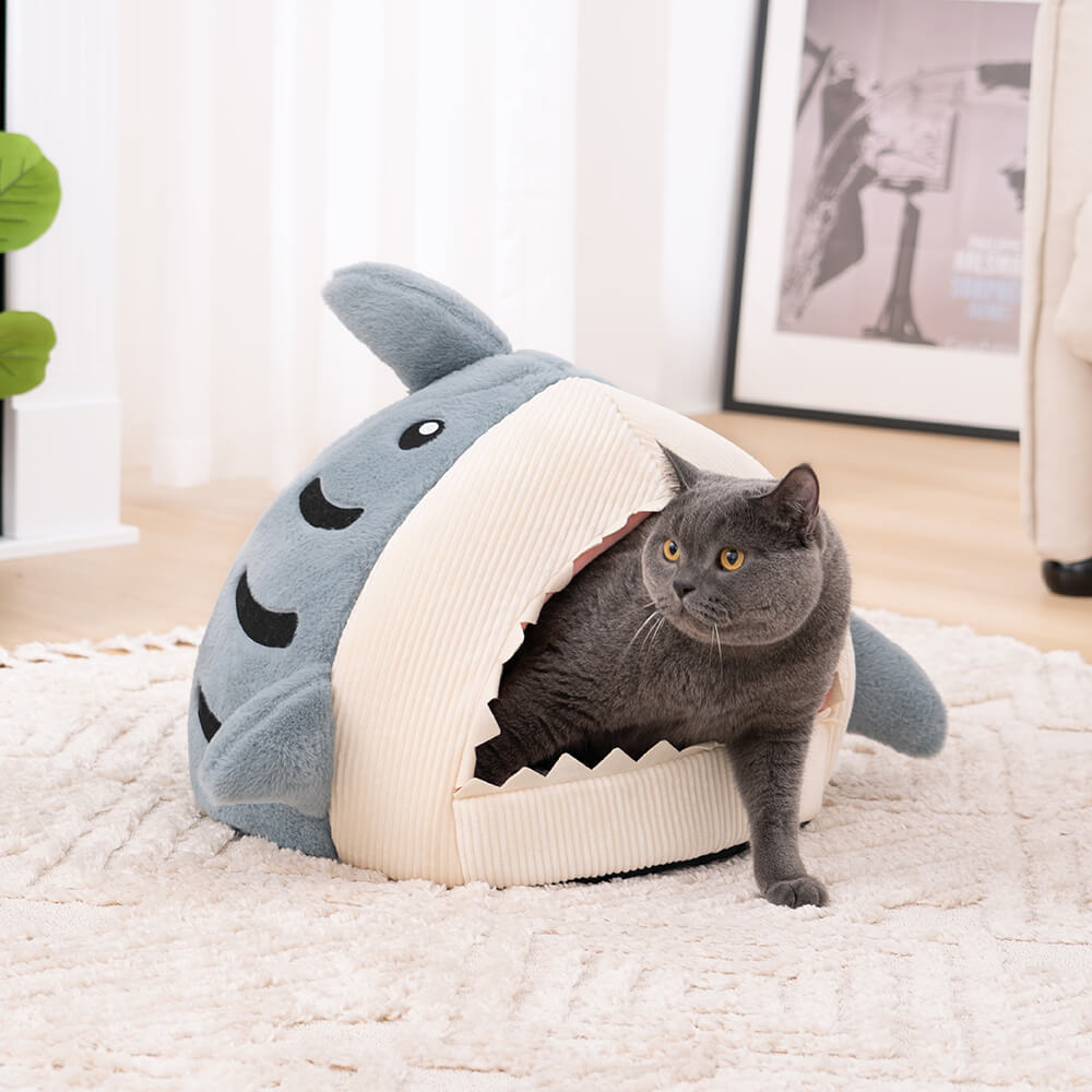 Image of Shark Shape Semi-Enclosed Cat Cave Puppy House