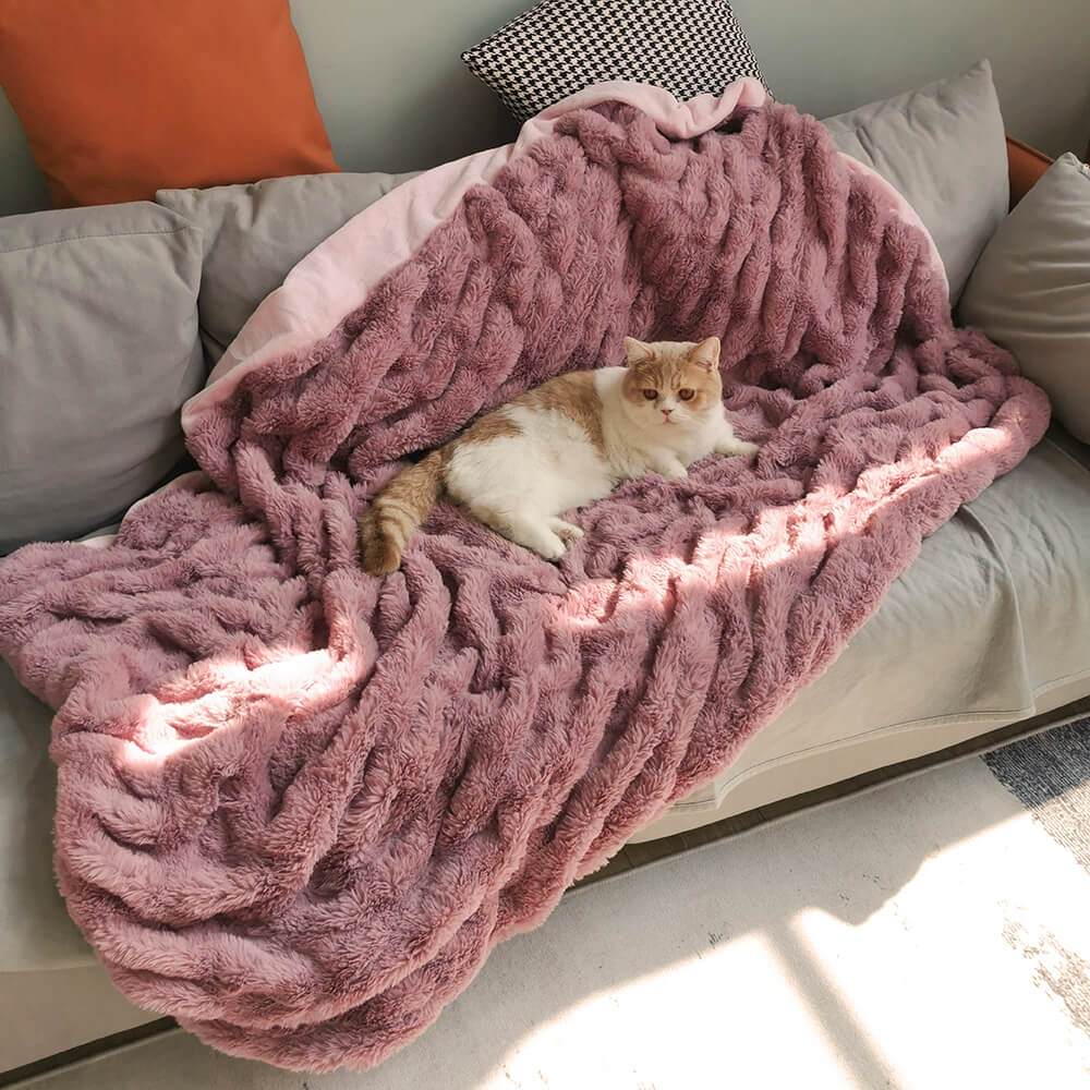 Image of Super Soft Faux Fur & Velvet Luxury Pet Throw Blanket Human Blanket