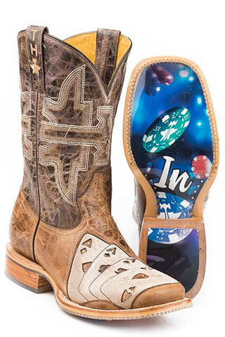 Step out in style with this Tin Haul High Roller Western Square Toe Boot. With it's four aces design on the vamp, tied together with the gambling chip sole, you'll be sure to turn heads no matter where you go.