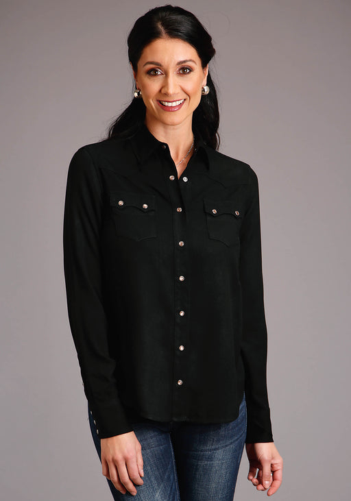 Stetson Women's Black Rayon Crepe EMBROIDERED Western Snap Shirt