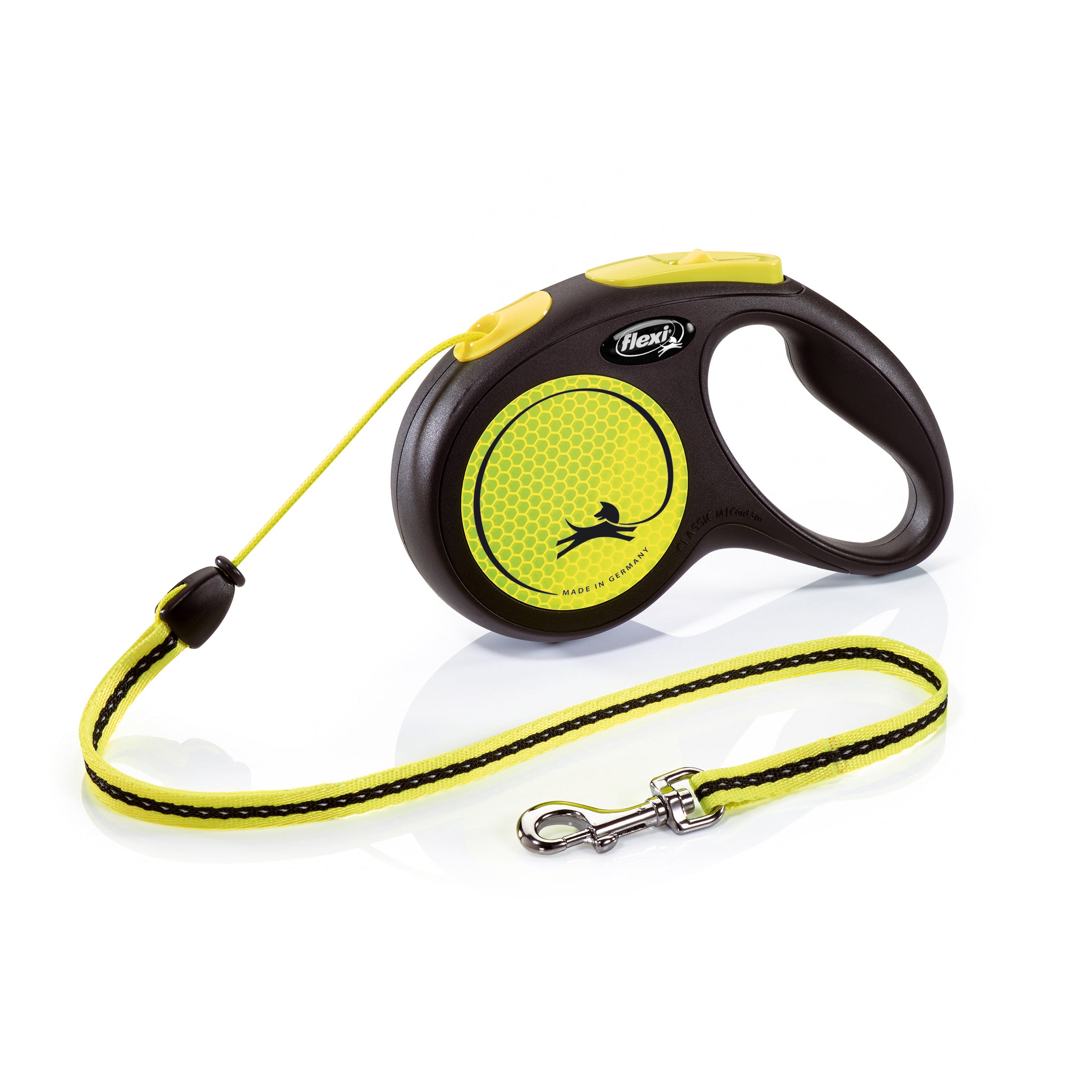 Image of Flexi Neon Retractable Dog Lead - Black/Yellow - Giant Large Tape