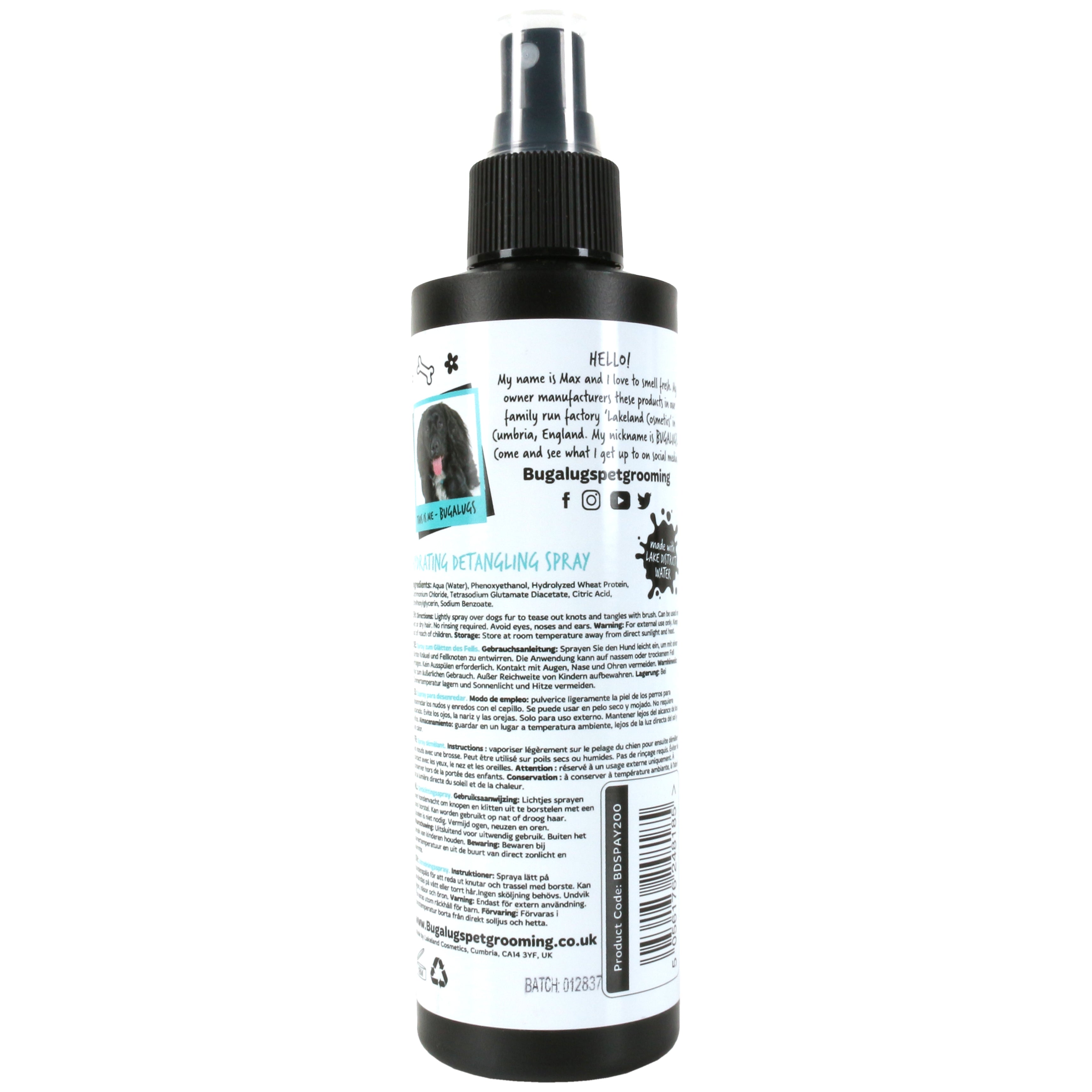 Image of Bugalugs Dogs Hydrating Detangling Vegan Spray 200ml