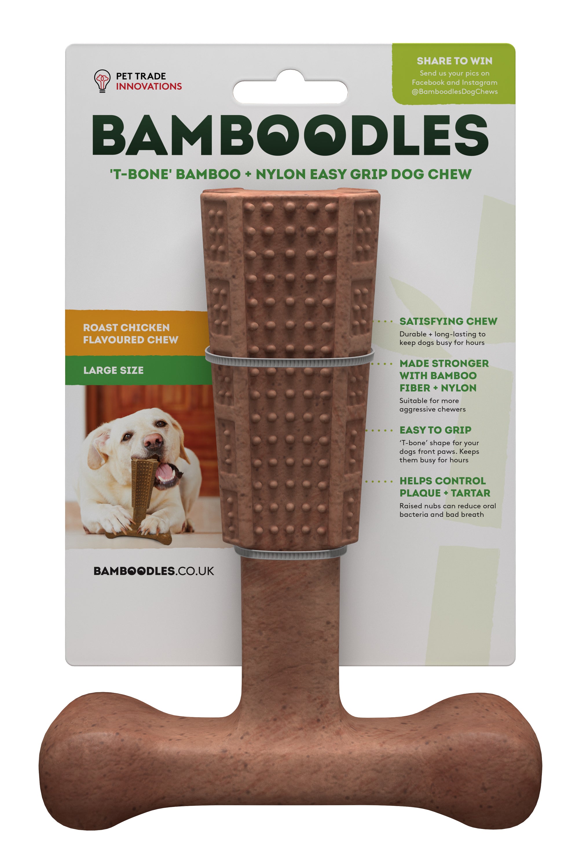 Image of Bamboodles T-bone Chicken Flavour Dog Chew - Medium