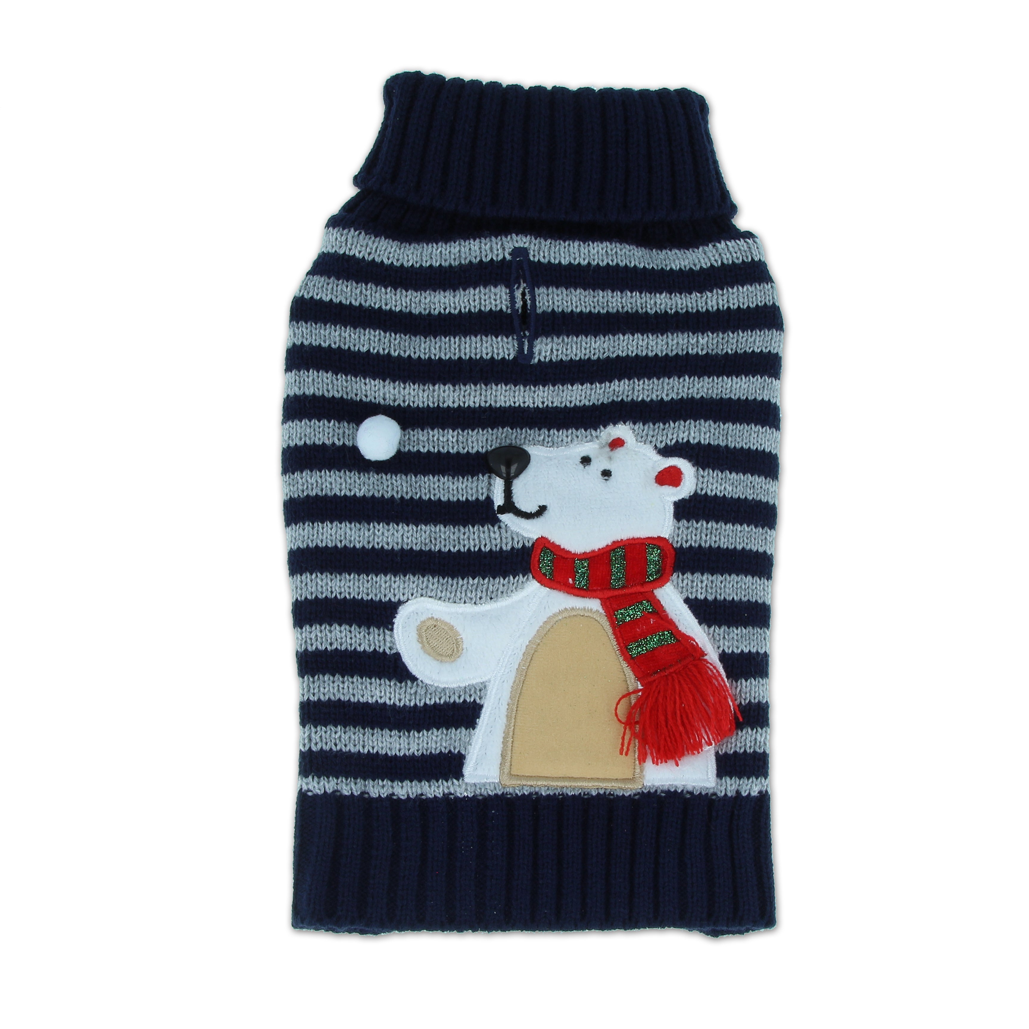 Image of Sotnos Stripey Polar Dog Jumper - Navy - Medium