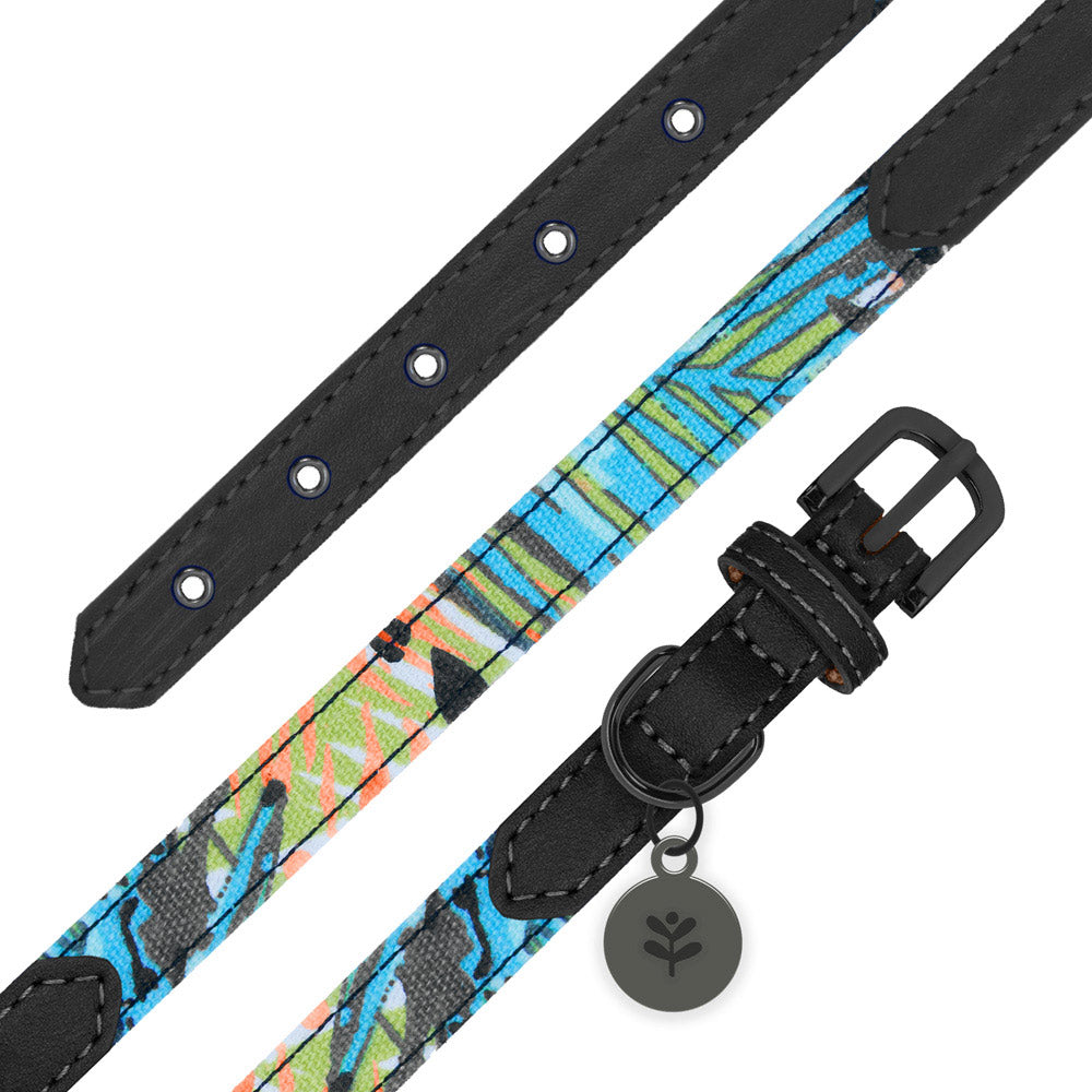 Image of Sotnos Bali Pattern Dog Collar - Blue/Black Multi Colour - Small