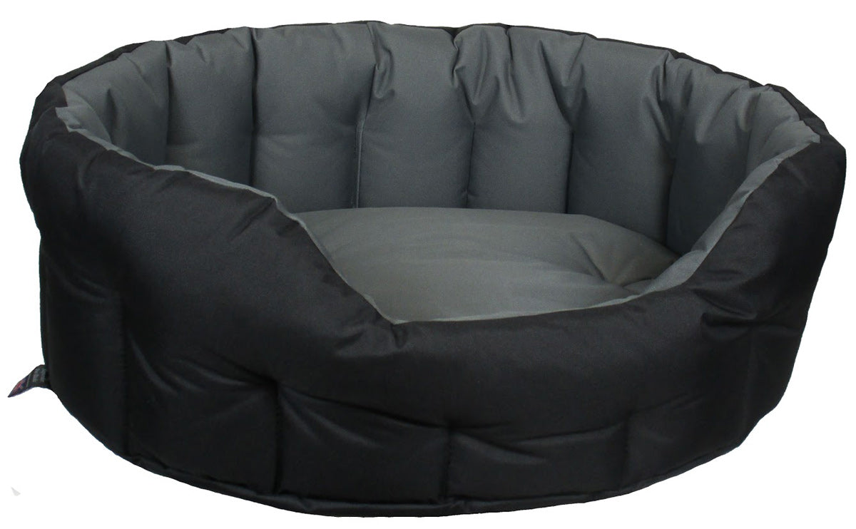 Image of Heavy Duty Deep Filled Waterproof Oval Softee Dog Bed - Grey/Black - Size Medium