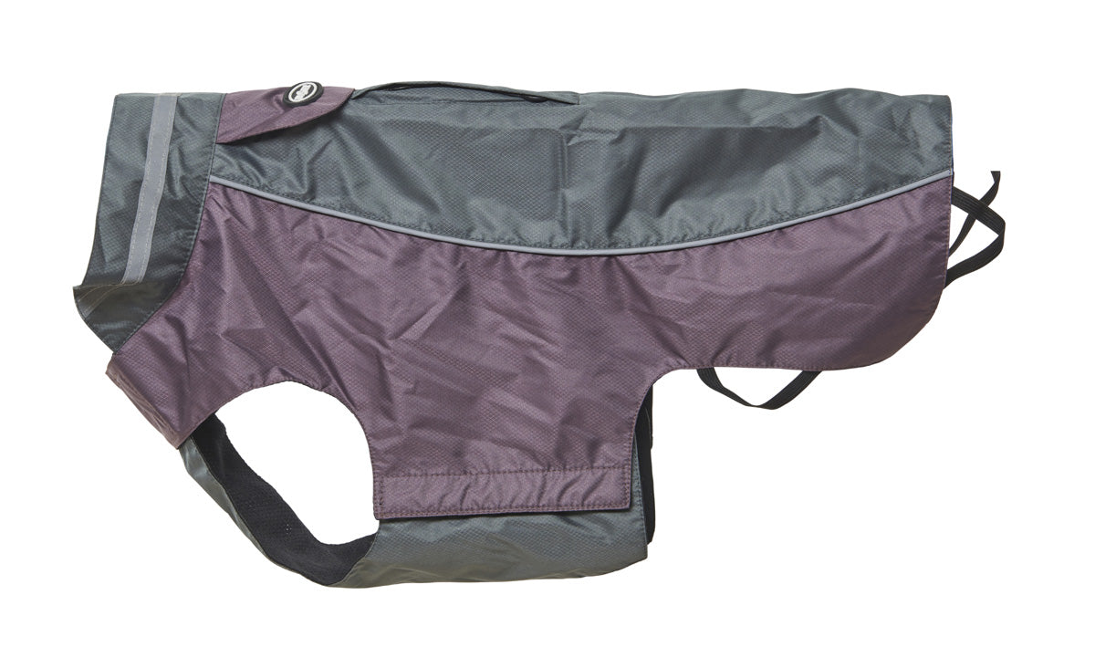 Image of Buster Waterproof Dog Rain Coat - Grey/Plum - Size Large