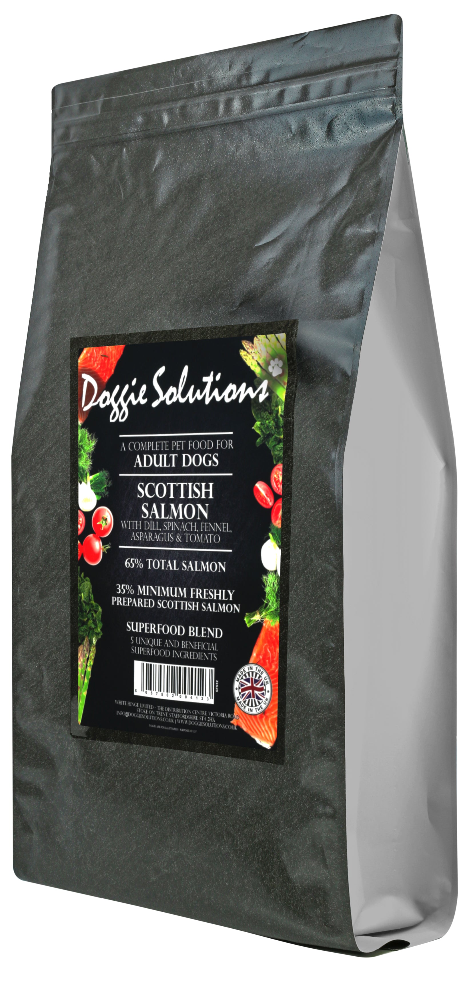 Image of Doggie Solutions Scottish Salmon with Dill, Spinach Fennel, Asparagus & Tomato Dog Food 12kg