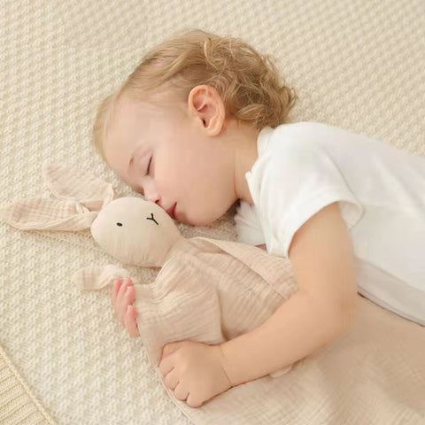 Image d'un bébé qui dort paisiblement avec son doudou dans les bras, offrant une ambiance chaleureuse et apaisante. La photo transmet un sentiment de tranquillité et de sécurité, créant une atmosphère idéale pour un sommeil confortable.